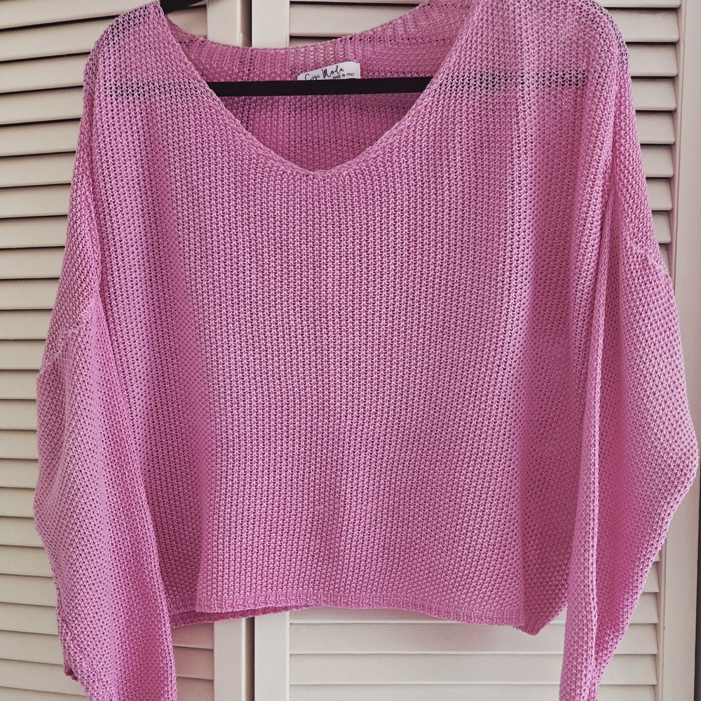 Chic Off-the-Shoulder Knit Sweater in Pink
